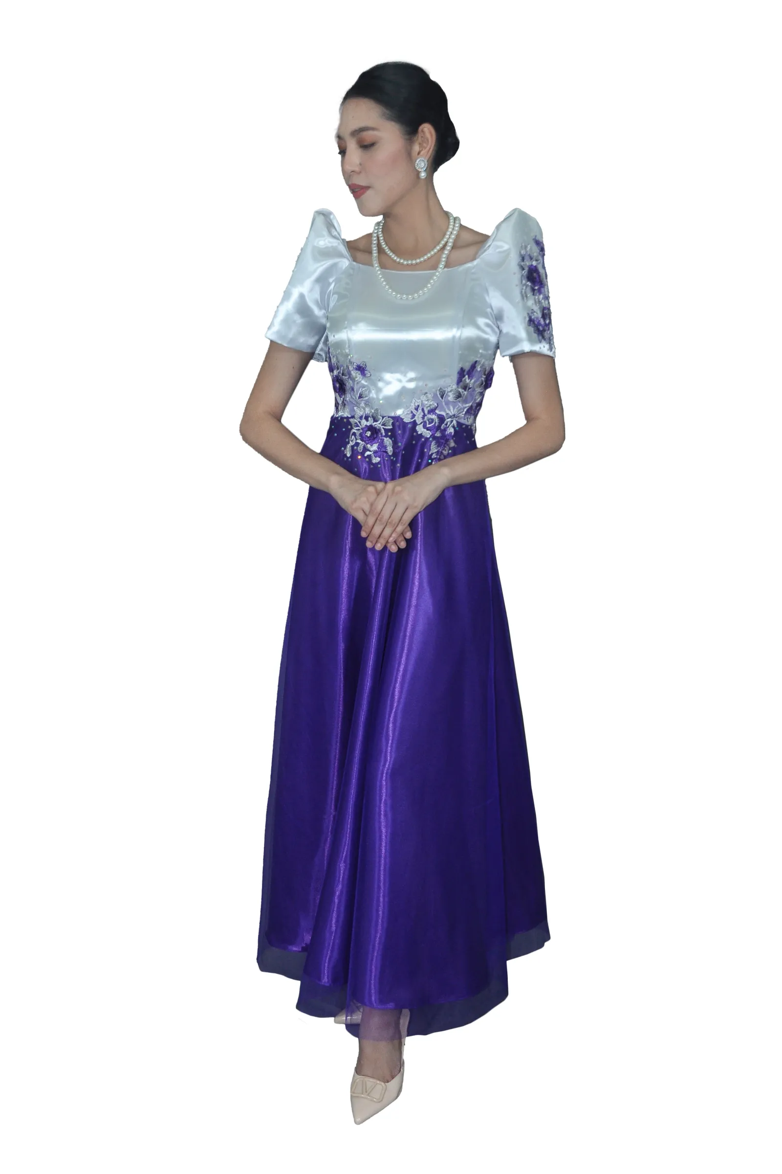 Purple Skirt Duchess and Lace Filipiniana Dress - CHRISTELLE - DL03