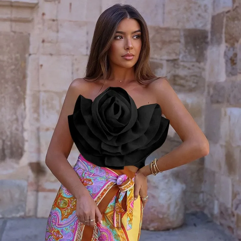 Rose Draped Organza Crop Top