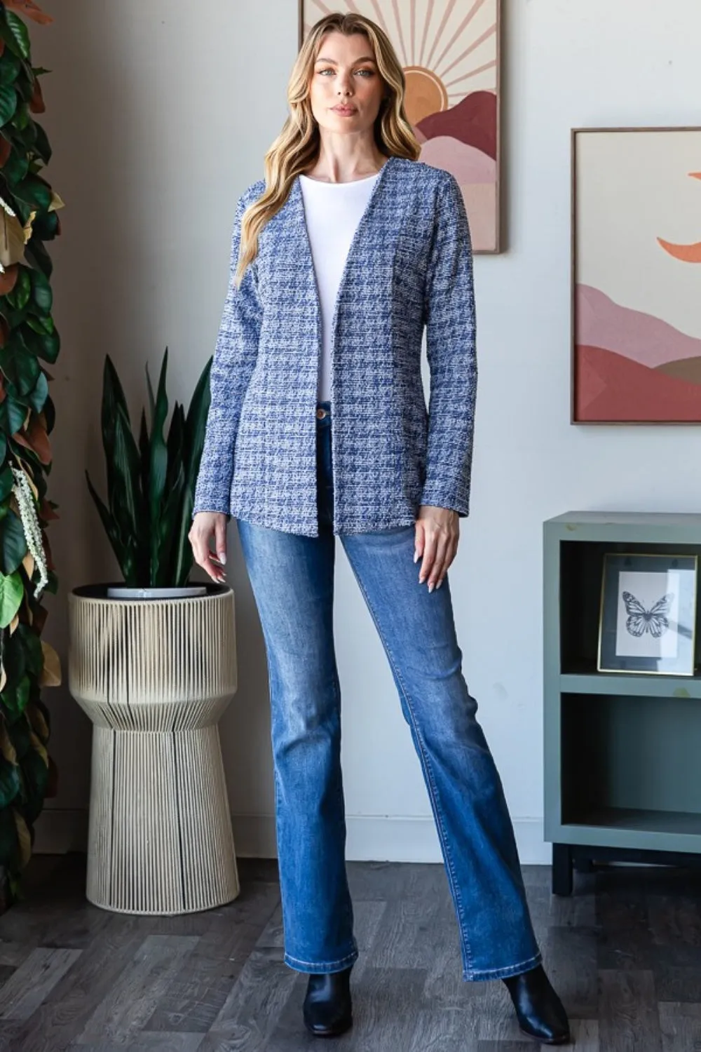 Royal Houndstooth Tweed Open Front Blazer (Online Exclusive)