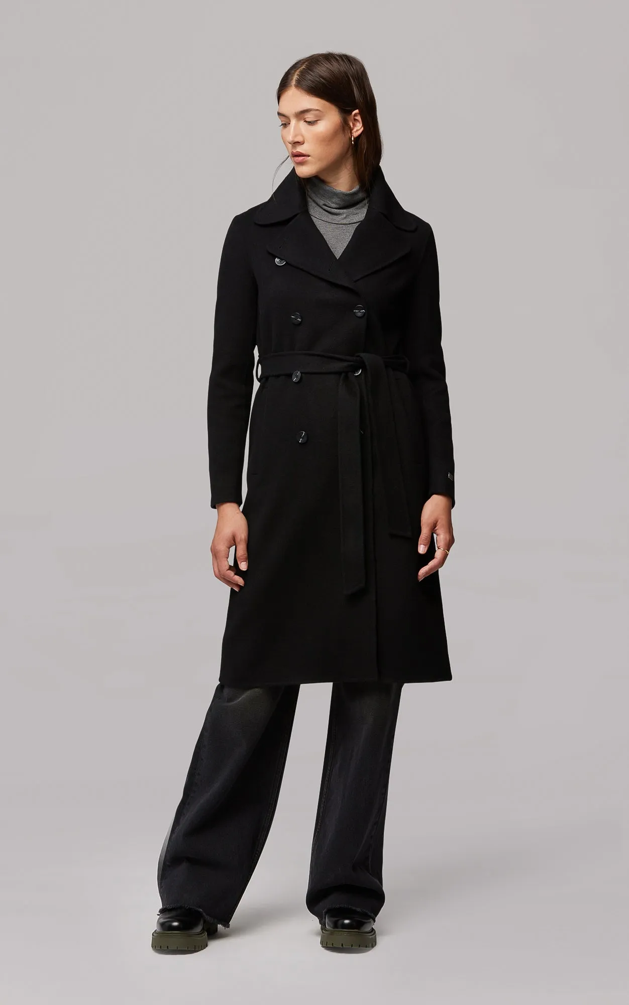 SOIA&KYO ANNA - Double-face wool coat with detachable chunky knit collar