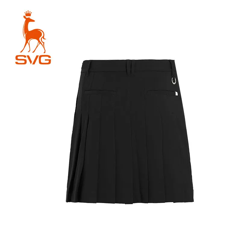 SVG Golf Black Stretch Pleated Quick-dry Skirt (Longer Version)