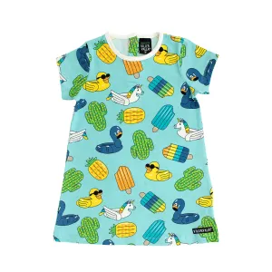 Swimming Animals Short Sleeve Dress - Light Reef