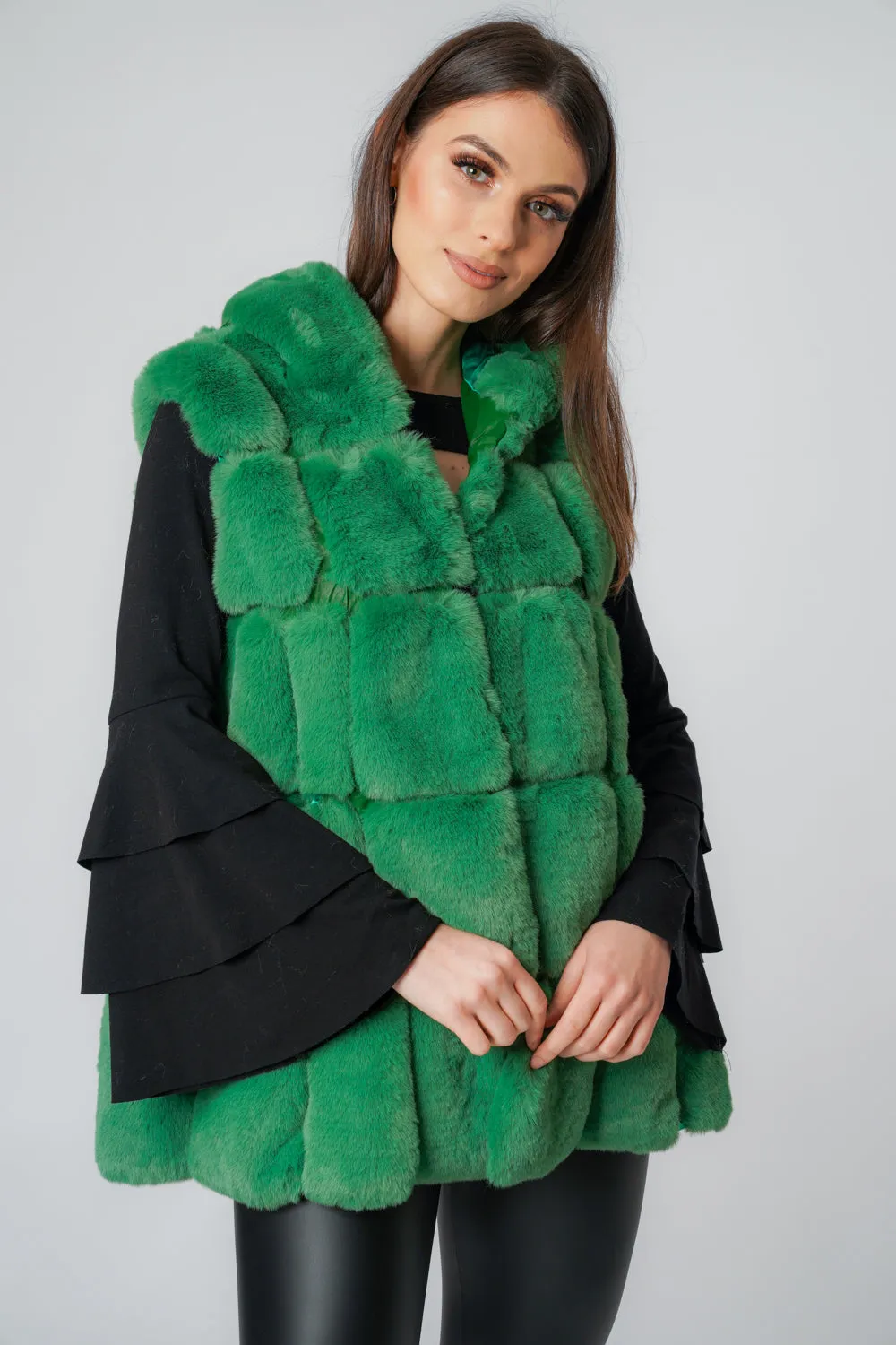 Ultra Soft Faux Fur Swing Hooded Gilet