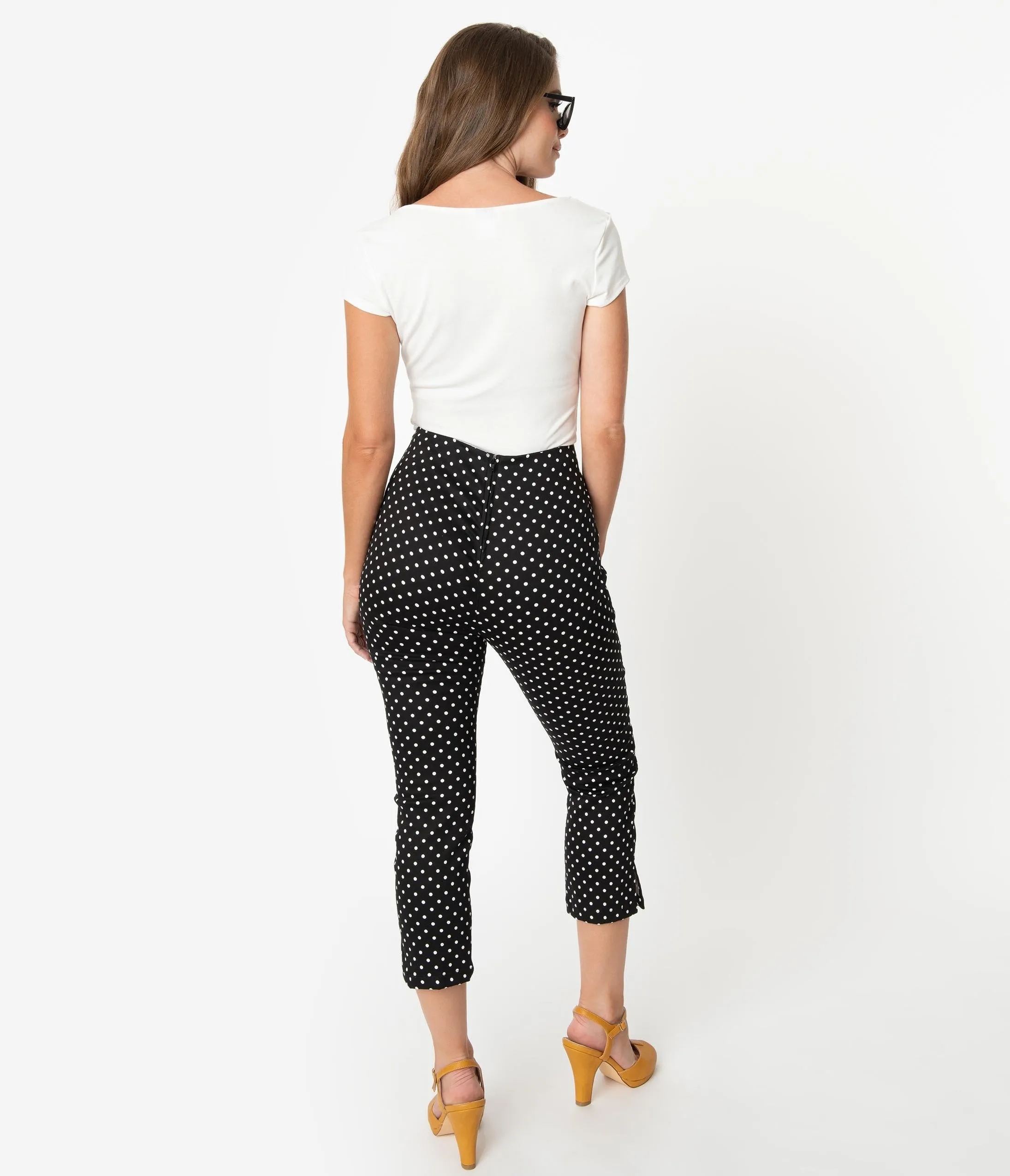 Unique Vintage Black & White Pin Dot Rachelle Capri Pants