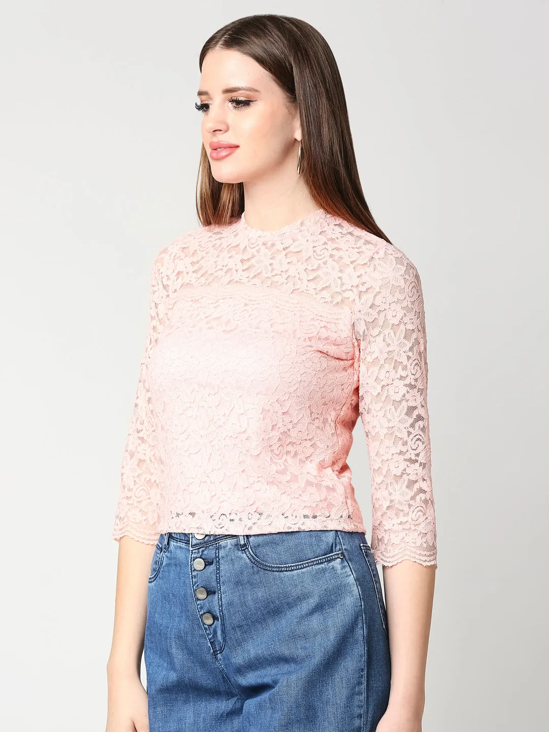 Women Floral Slim Fit Crop Lace Top