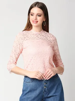 Women Floral Slim Fit Crop Lace Top