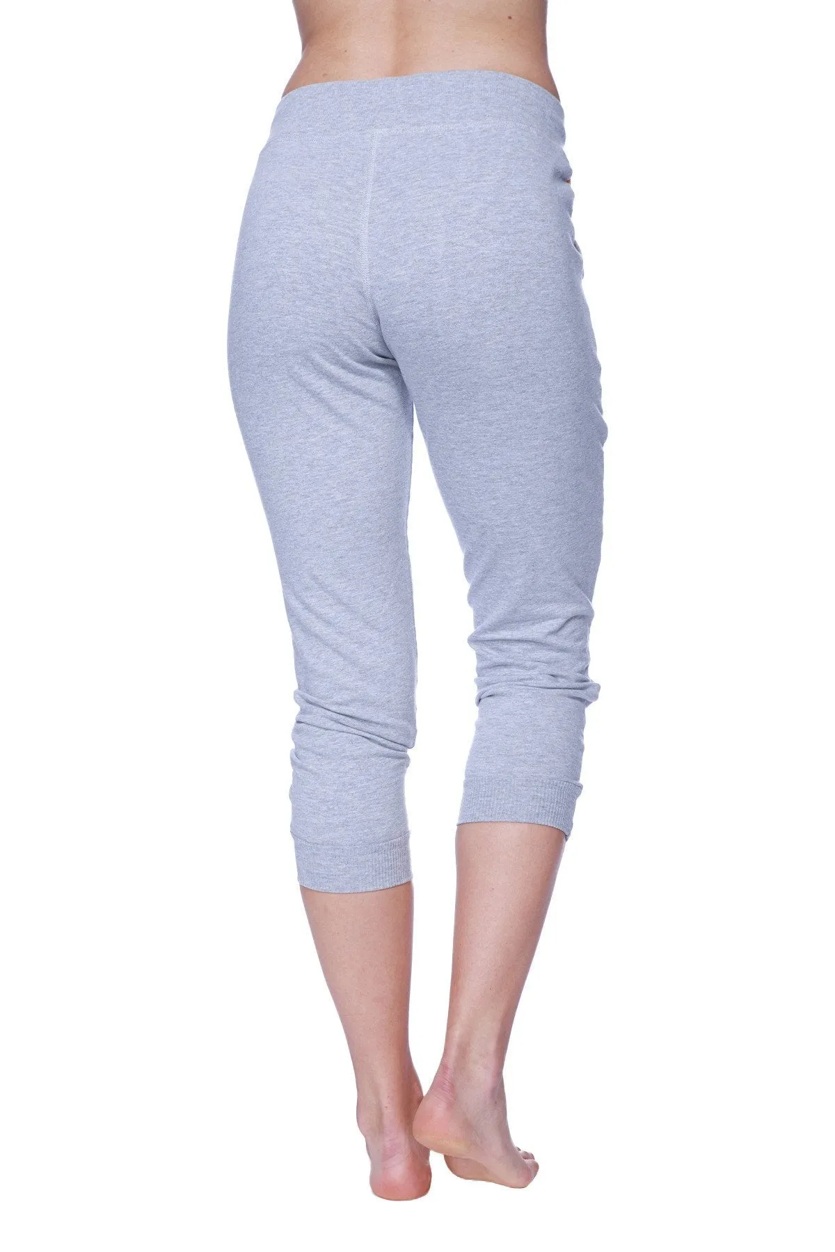 Women's 3/4 Cuffed Capri Yoga Pant (Heather Grey w/Orange)