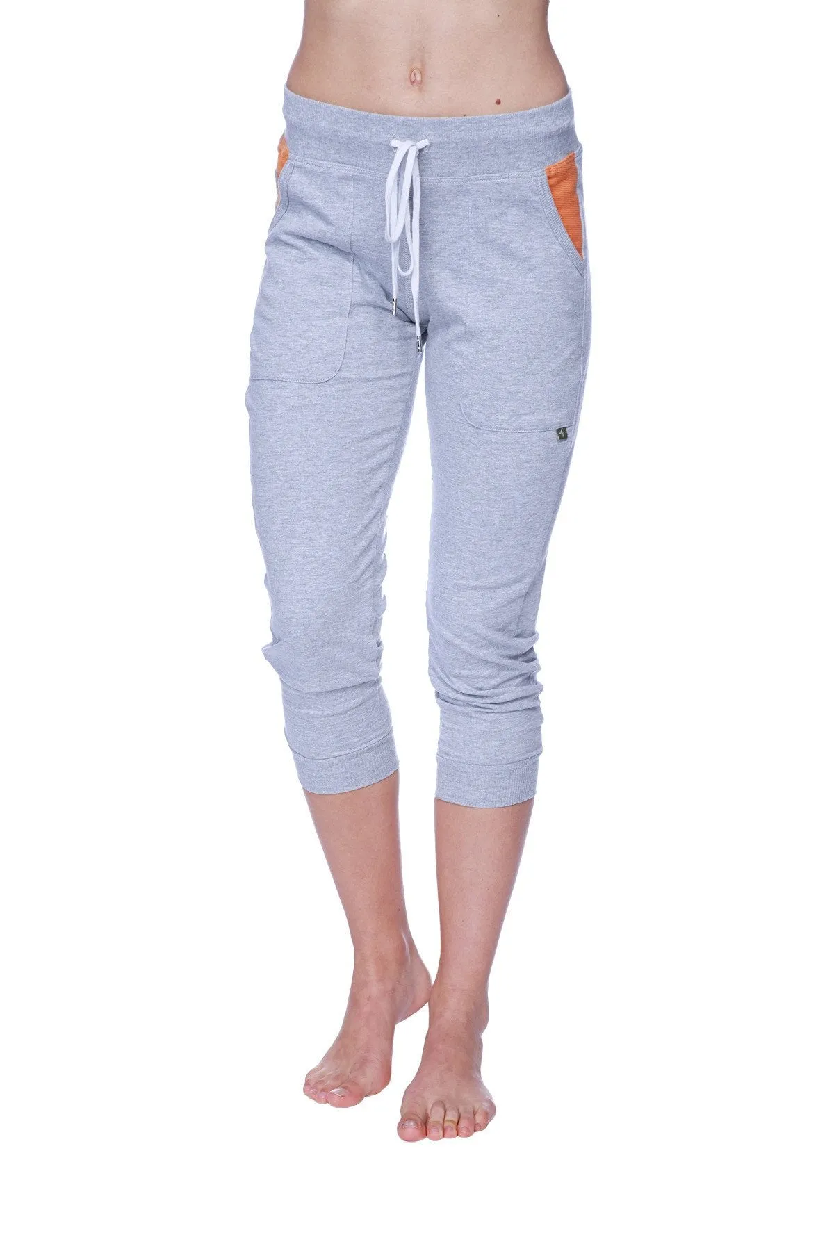 Women's 3/4 Cuffed Capri Yoga Pant (Heather Grey w/Orange)