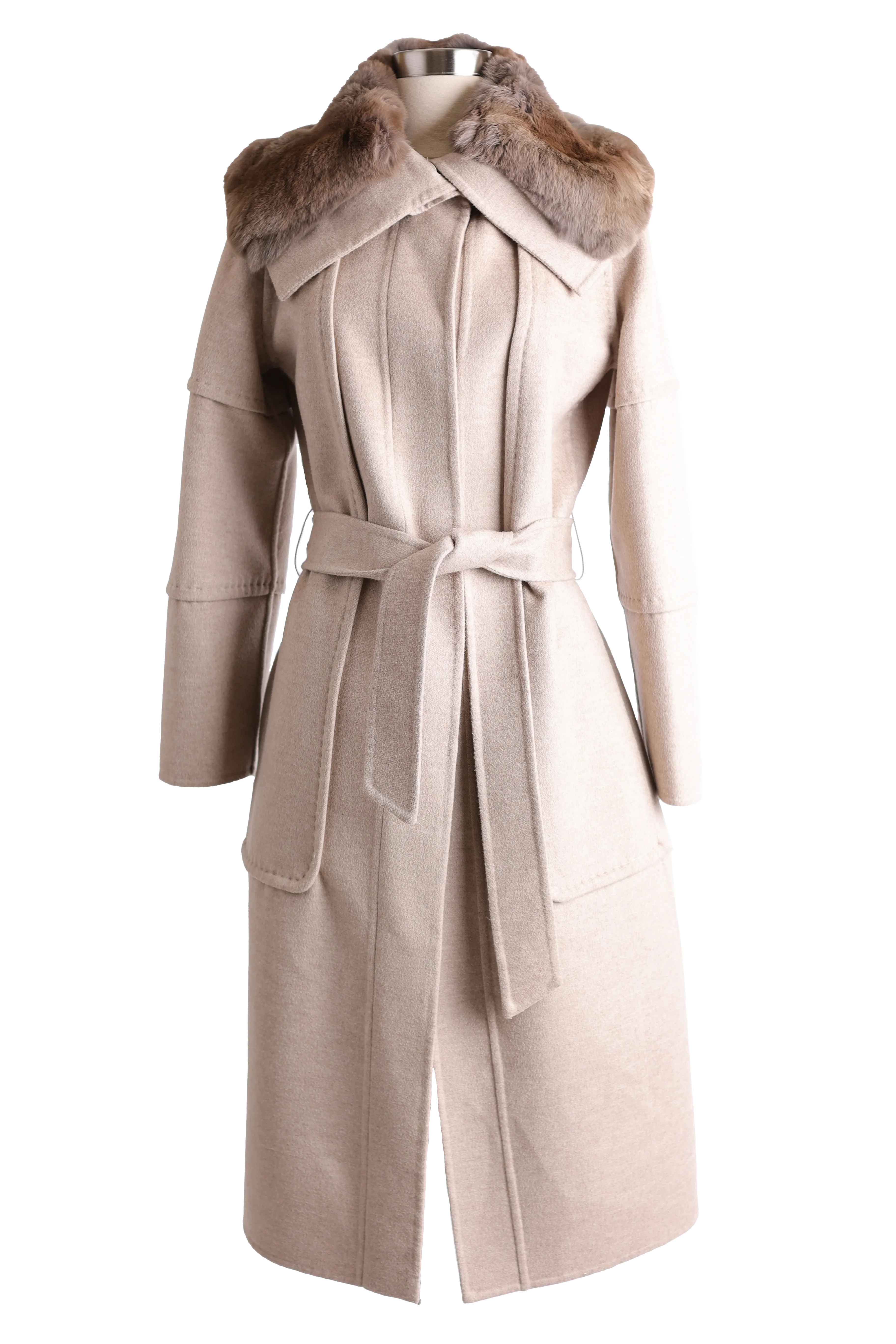 Wool Trench Coat W/ Chinchilla Trim